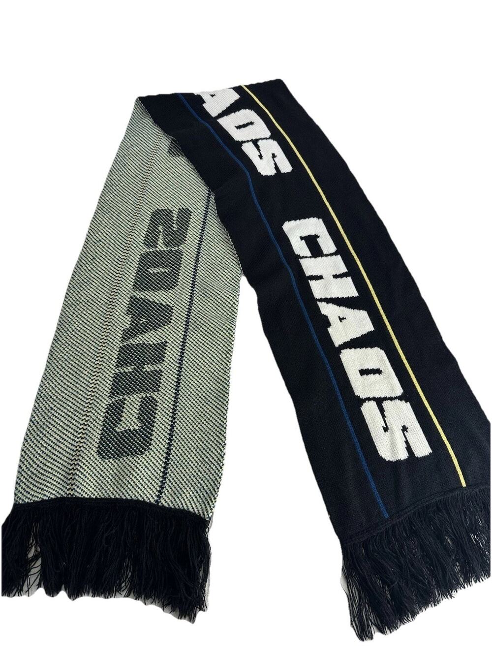 CHAOS Knit Fringe Scarf Black Blue Yellow Graphic Winter Fan Gear